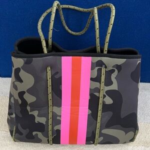Haute Shore neoprene tote and matching pouch in camo print